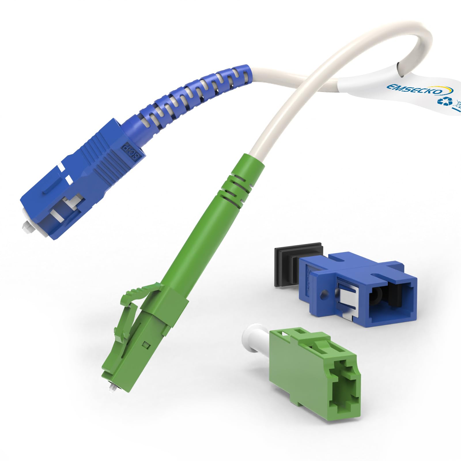 EMSECKO Glasfaserkabel LC/APC auf SC/UPC 22CM mit Lichtwellenleiteradapter, FTTH LWL Patchkabel,9/125μm Singlemode Simplex OS2 Kabel (LC/APC-SC/UPC)