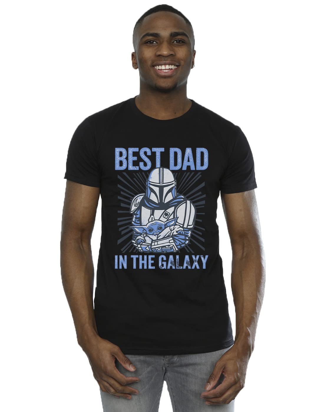 Star Wars Men's Black Mandalorian Best Dad Galaxy T-Shirt