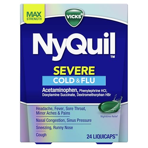 Vicks NyQuil Severe Cold, Flu, & Congestion Medicine, 24 Liquicaps, Maximum Strength, 24Count - image 8