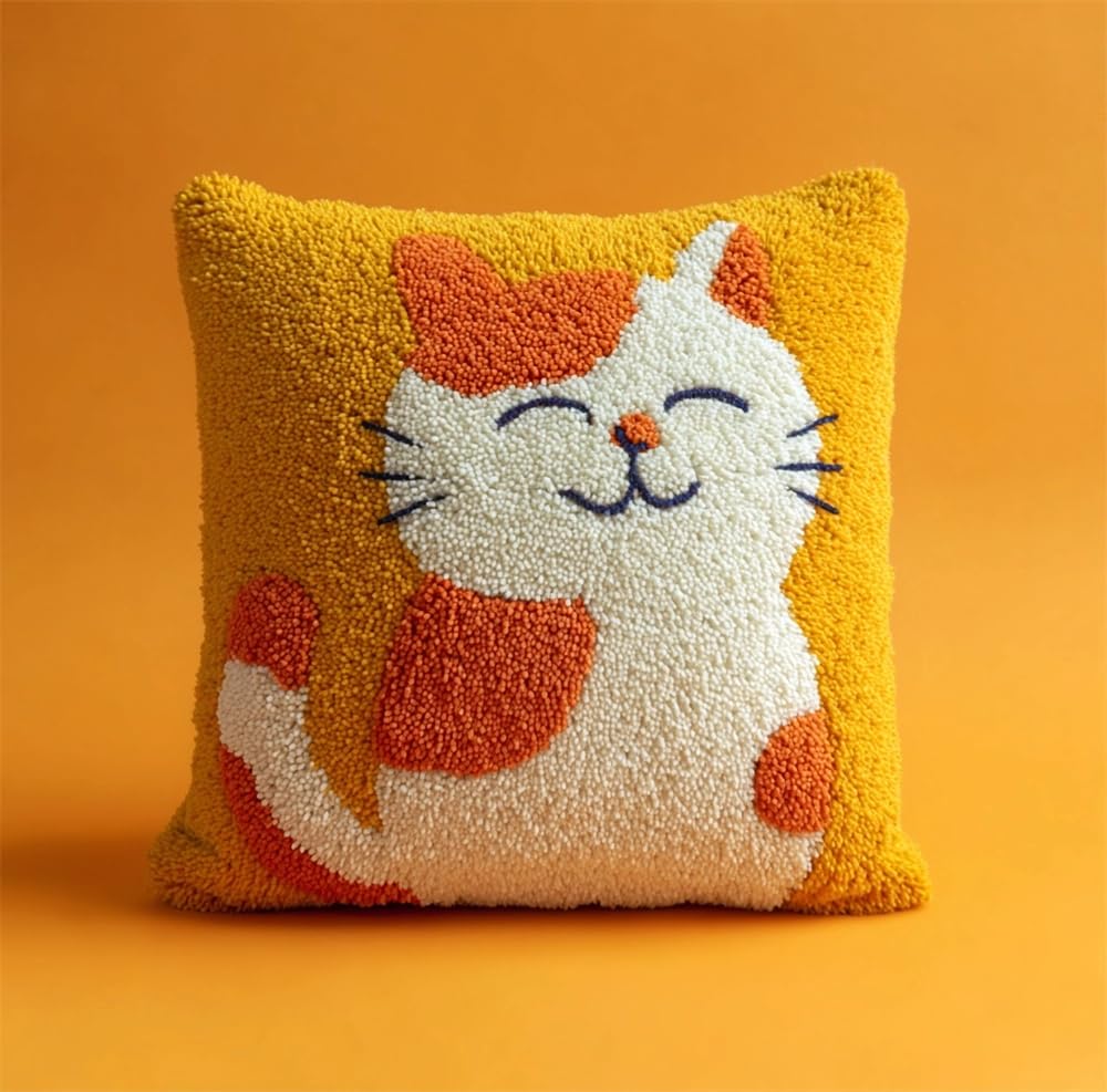 kitphoenix DIY Latch Hook Pillow Kit for Adults Cat