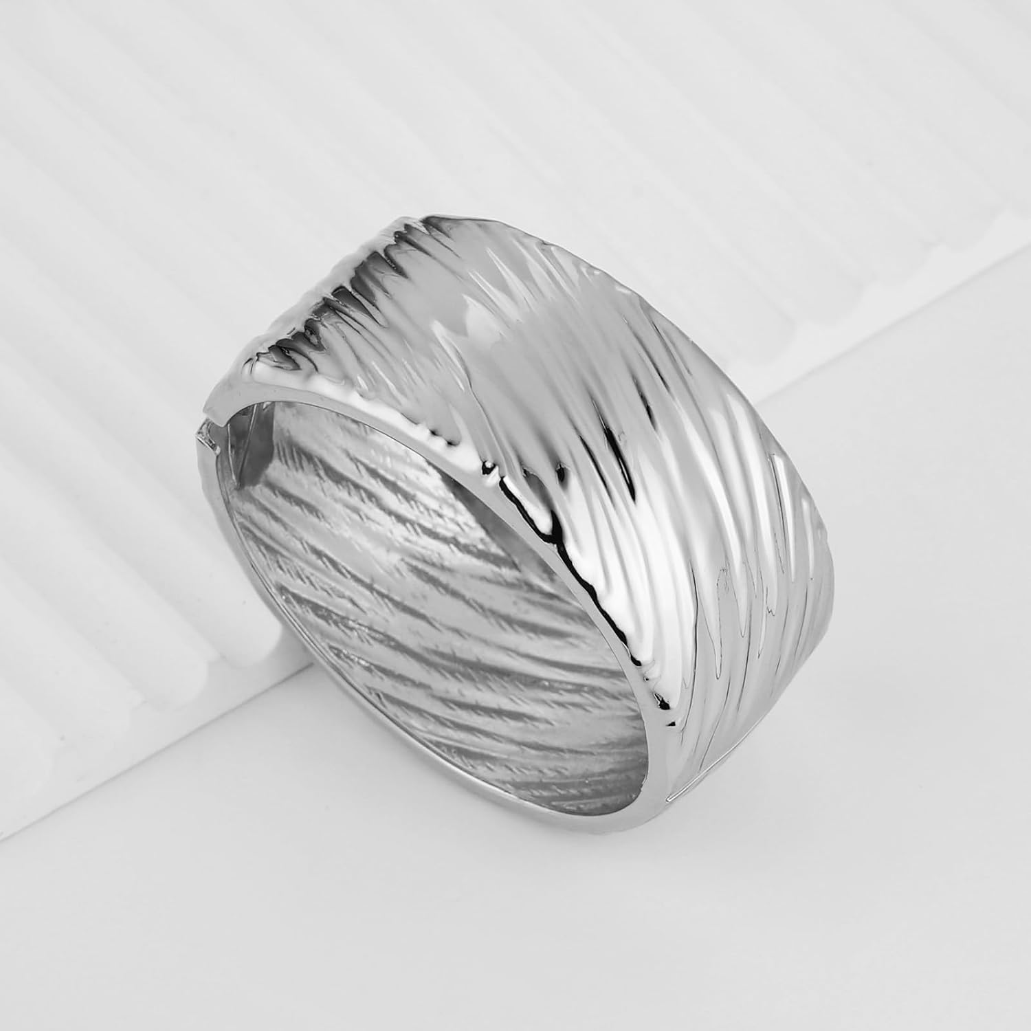 HZMAN 18K Gold Plated Wide Cuff Bracelet for Women - Premium Alloy Shiny Polished Double Layer Statement Bangle, Trendy Daily Wear Party Jewelry Accessory - Image 4