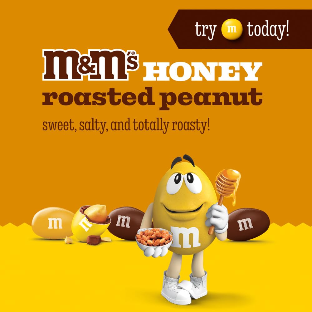 M&M'S Honey Roasted Peanut Milk Chocolate Candy Full Size Salty and Sweet Nutty On the Go Snack, 1.74 oz Pack
