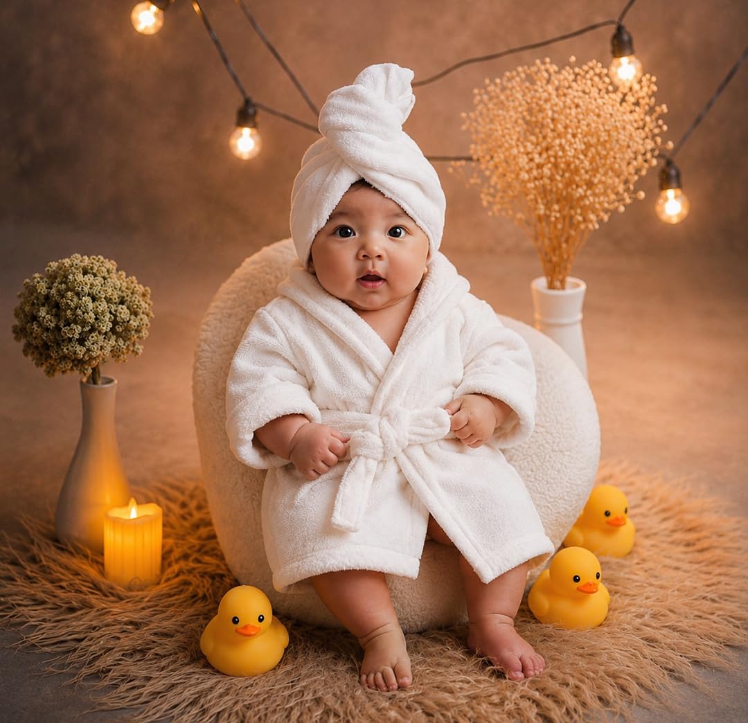 BabyMoon Spa New Born Baby Photography Shoot Props Costume | 3-6 Months | Spa White-picture-24