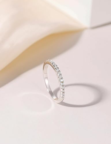 Miniatura 4 de EAMTI - Anillo de matrimonio de plata de ley 925 de 564 pulgadas, con circonias cúbicas, apilable, anillo de compromiso, tallas de la 3 a la 13