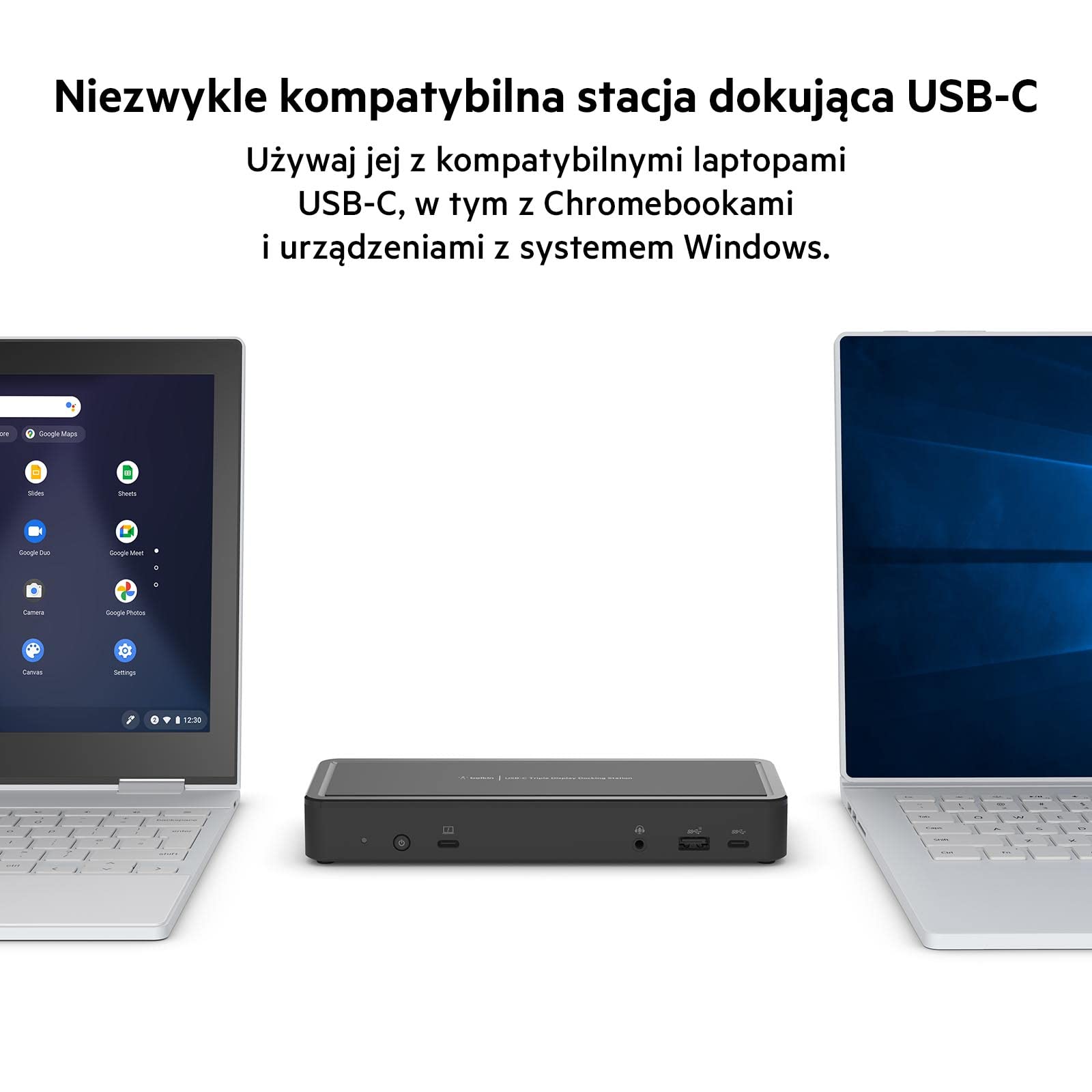 14-portowa stacja dokująca USB-C Belkin, 65 W Power Delivery, monitor 4K, 2x HDMI, 2x DisplayPort, 3x USB-C, 5x USB-A i 1x Gigabit Ethernet, do komputerów Chromebook, XPS, z systemem Windows i innych