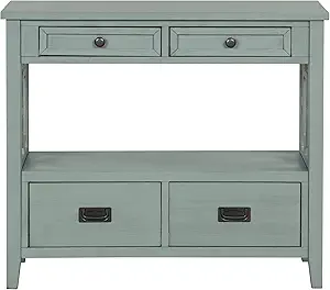 CuisinSmart 36" Farmhouse Console Table with 4 Drawers, Buffet Cabinet Sofa Table with Storage Shelf for Entryway Hallway Kitchen Green