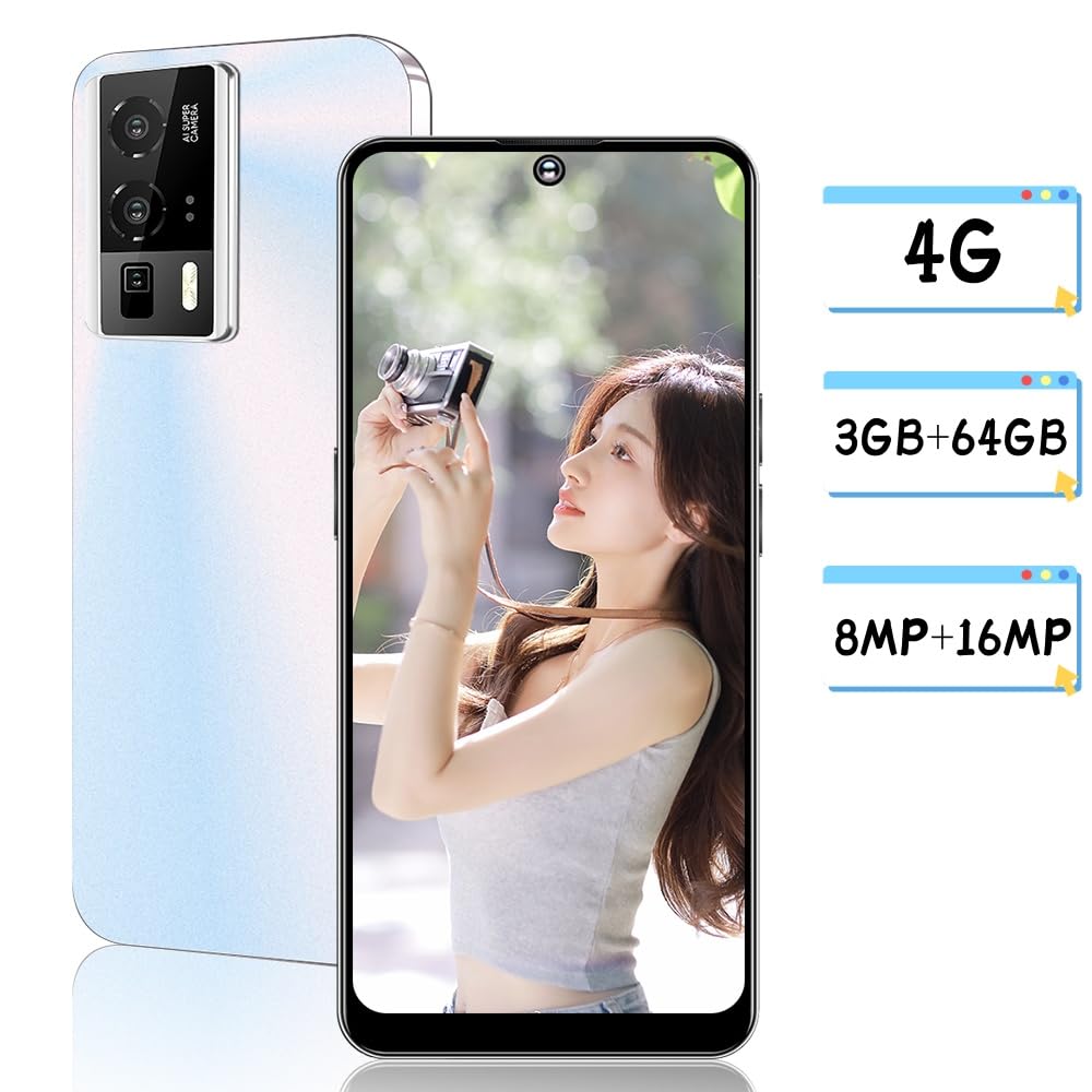 4G Smartphone Without Contract, 4GB RAM + 32GB ROM/256GB, 6.56 Inch HD Screen, 5000 mAh Android 12.0 OS, 13MP Camera, Dual 4G SIM/Face ID Unlock/OTG (White)