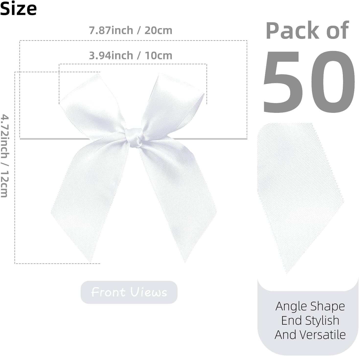 Twist Tie Bows, 50Pcs White Satin Ribbon Bows, 3.9'' Big Pre-Tied White Gift Bows for Gift Wrapping Treat Bag Present Craft Bridal Shower Wedding Girls Birthday Party Halloween Thanksgiving - Image 3