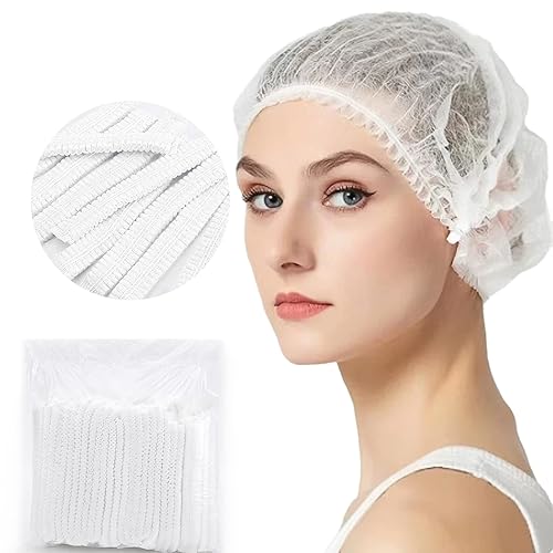 Paquete de 50 gorras no tejidas desechables de 21 pulgadas con diademas laterales giratorias, unisex, perfectas para dormir, redes para el cabello,