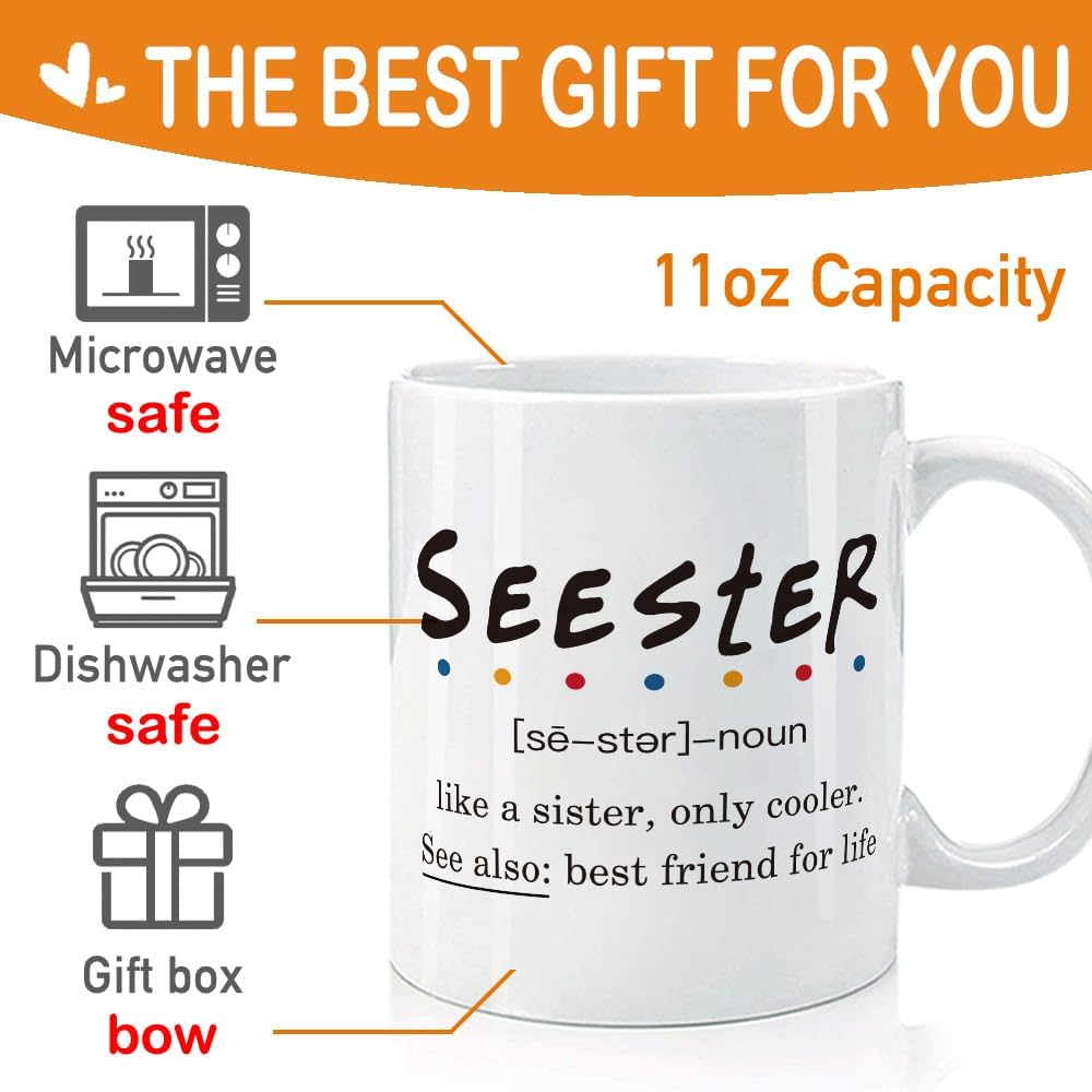 Seester Definition Mug Best Friend Friendship Gifts for Women, Sister Gifts, Sisters Gift from Sister, Friends Mug, Bestie Birthday Christmas Gift 11 oz white - Image 3