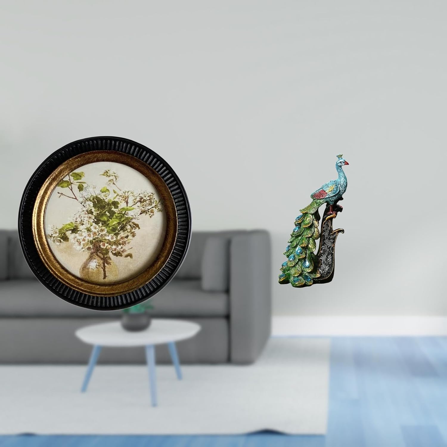 Elegant European Peacock Resin Photo Frame Sculpture for Bedroom Office Living Room Retro Home Decor Ornate Wall Hanging Display