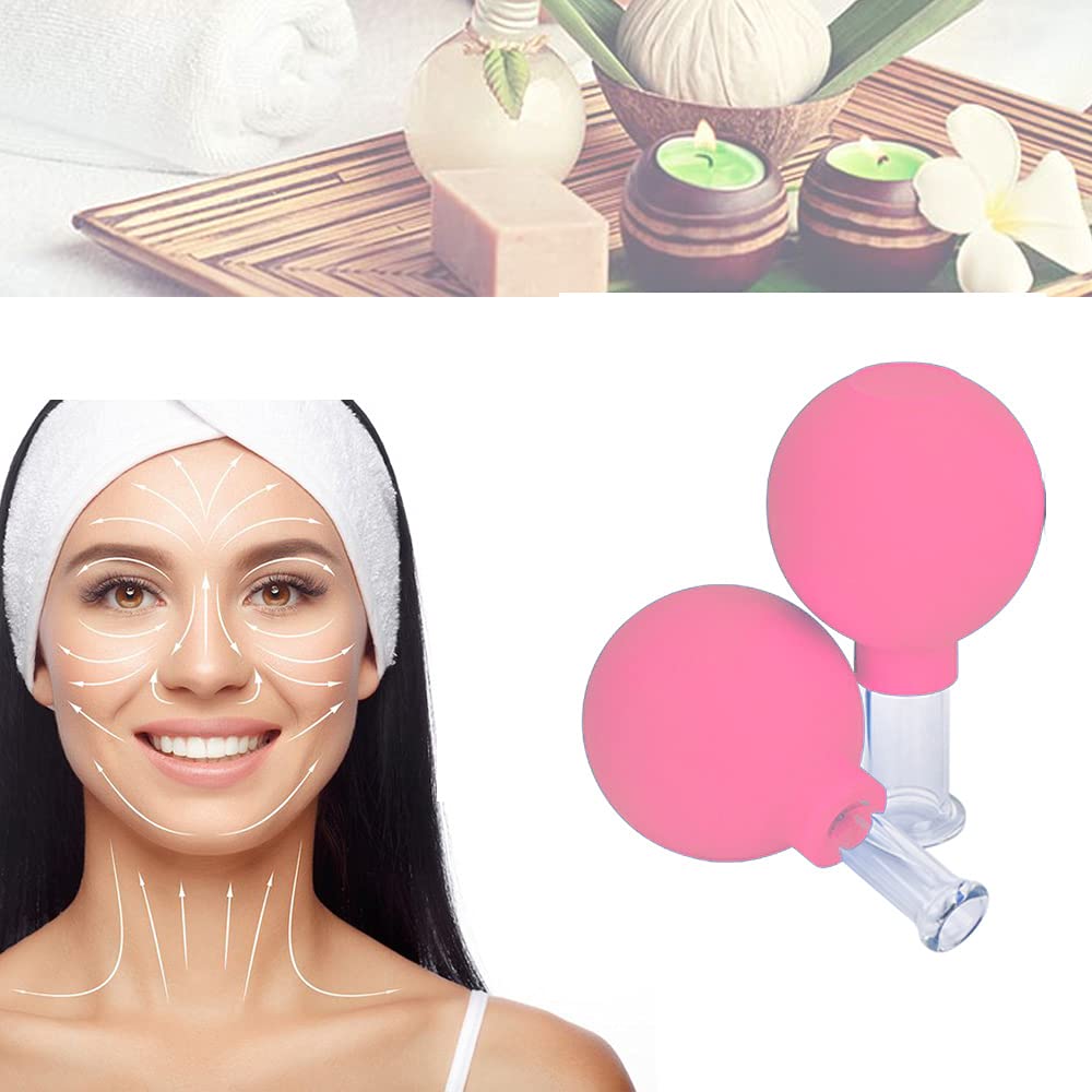 FeelFree Sport 2 Pieces Glass Facial Cupping Professional Massager Kit-Silicone Vacuum Suction Massage Cups Set Anti Cellulite Lymphatic Therapy Sets For Eyes,Face (Pink)