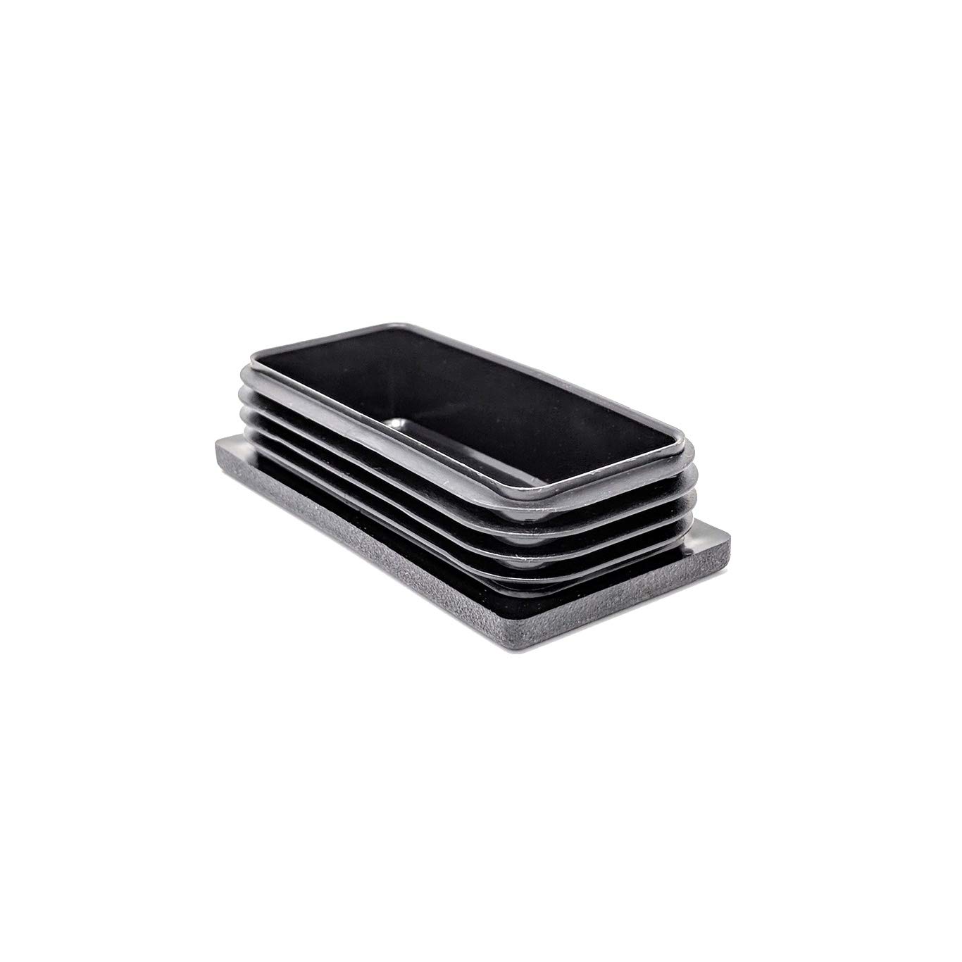 Rectangle Ribbed Plastic Insert Plugs End Caps (Black, 80x40mm See Second Image for Dimensions- Pack of 4) Made in Germany.