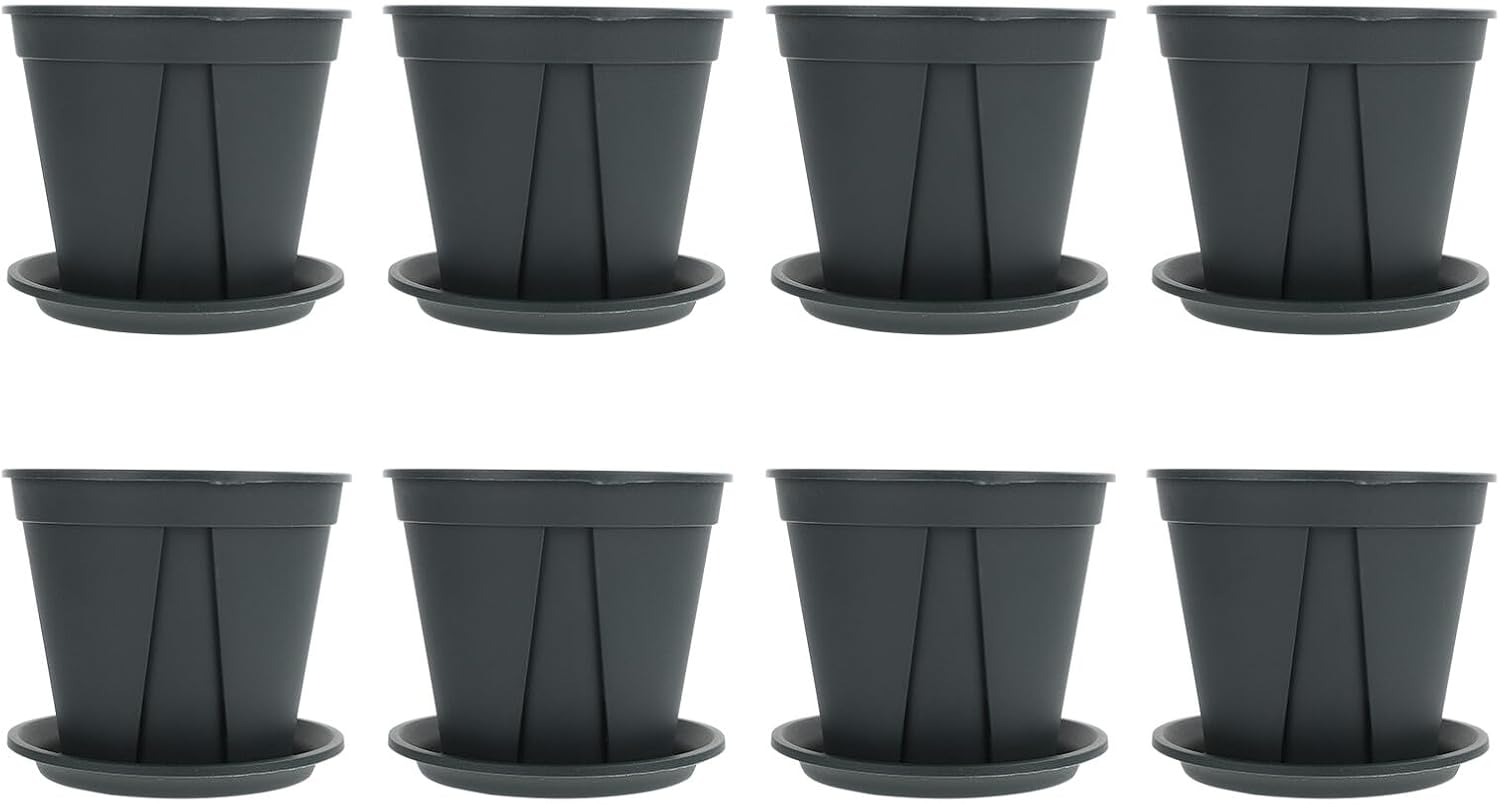 NUOBESTY Thickened Planting Nursery Pots with Drainage Tray 8pcs, Small Starter Planter Containers for Rose and Clematis Seedlings, Breathable Gardening Pots for Indoor and Outdoor Plants