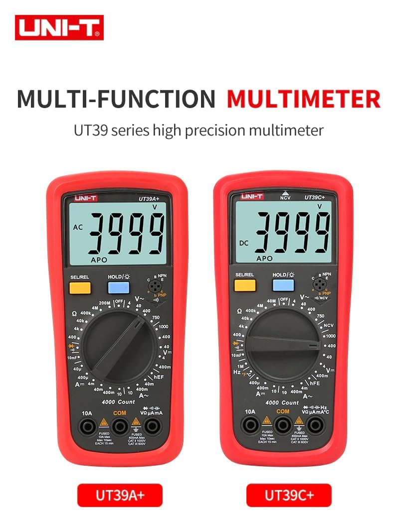 UNI-T Uni-Trend Multimeter clamp Meter UT39A+ UT39C+ UT39E+ UT39C Digital Multimeter Auto Range with LCD Backlight Data Hold Multimetro Tester(UT39C+)