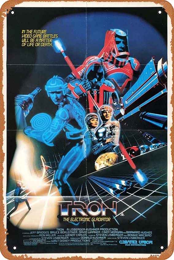 Zuhhgii Vintage Movie Poster Tron 1982 Tin Sign,Retro of Classic Old Film Poster Metal Sign Bar Gift Karaoke Club Man Cave Wall Decoration 8x12 Inches Plaques.