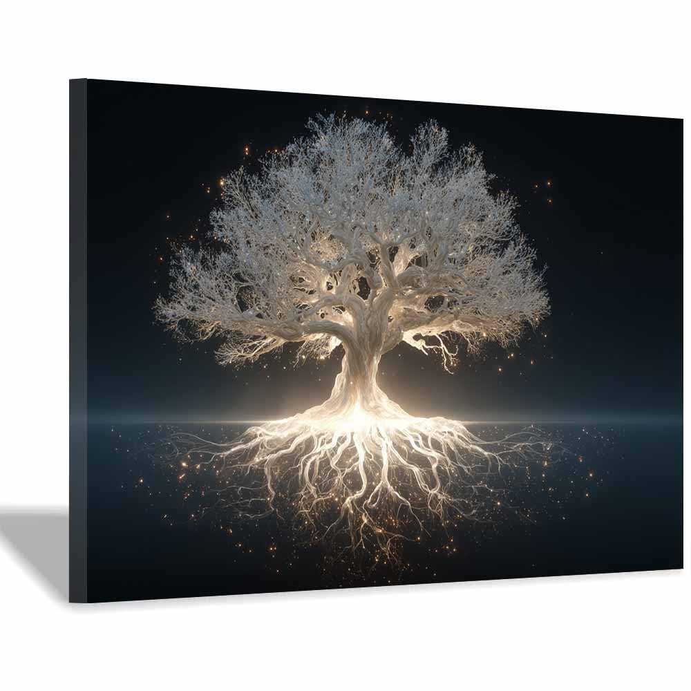 ZAMAEIU The tree of life Flowering trees blossoms Canvas Paintings Abstract Tree,Wall Art Poster Modern Room Bedroom Home Decor Geometric Print Patterns(white)-70x100cm Framed
