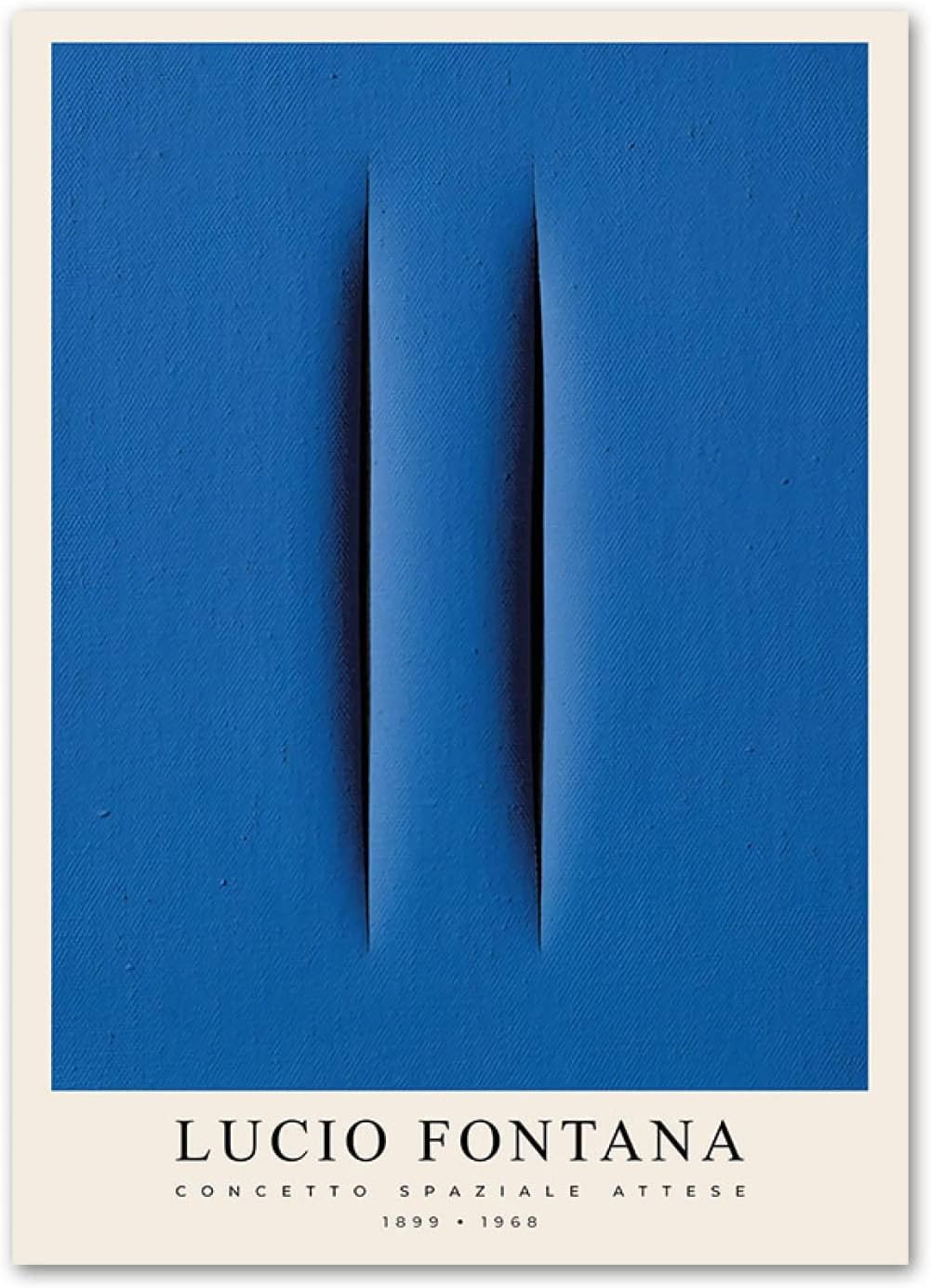 Lucio Fontana Peinture Mode Toile Rayures Bleu Ombre Décoration Luxe