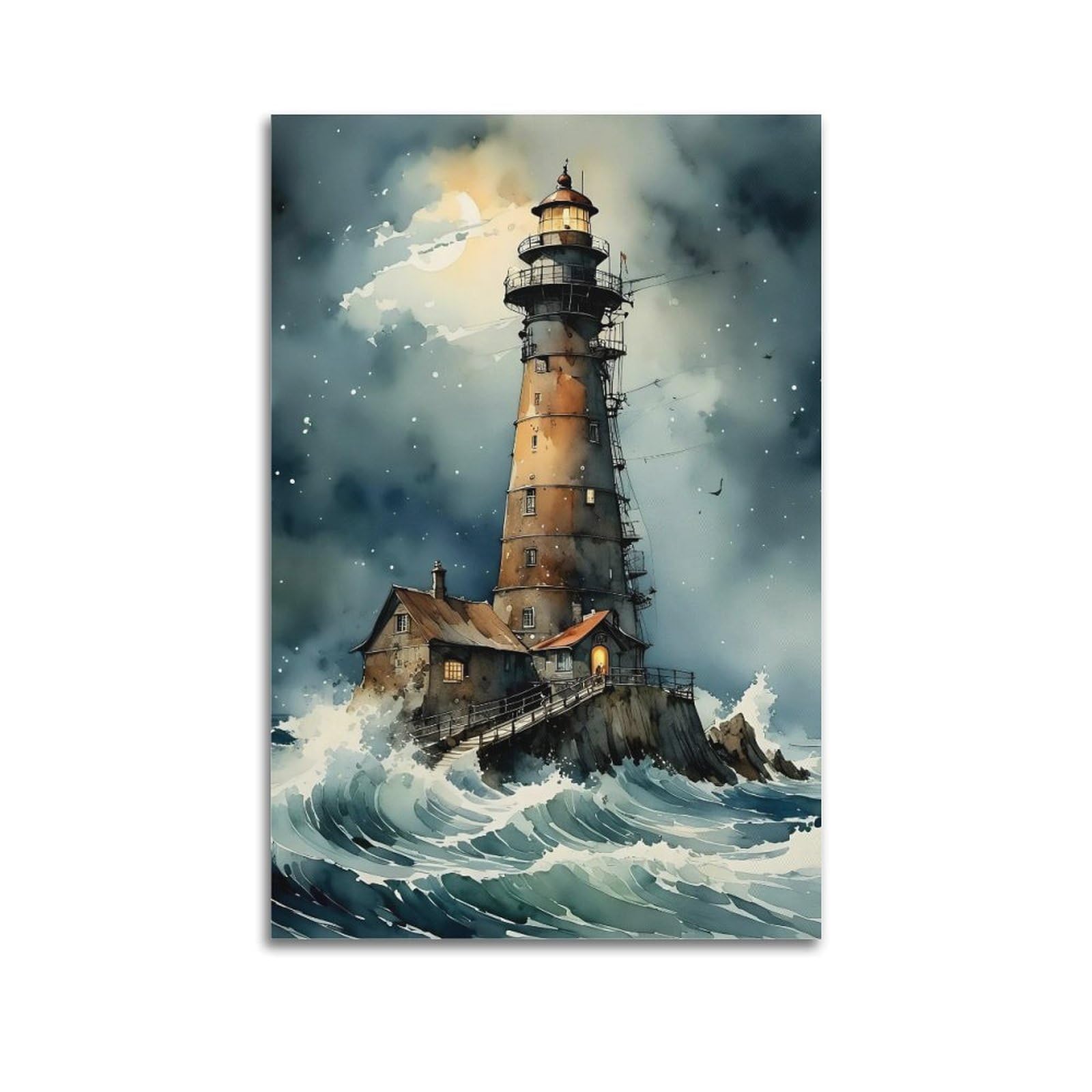 CXHJCA Lighthouse Poster The Waves Stand Tall Poster Decorative Painting Canvas Wall Posters And Art Picture Print Modern Family Bedroom Decor Posters 20x30inch(50x75cm)