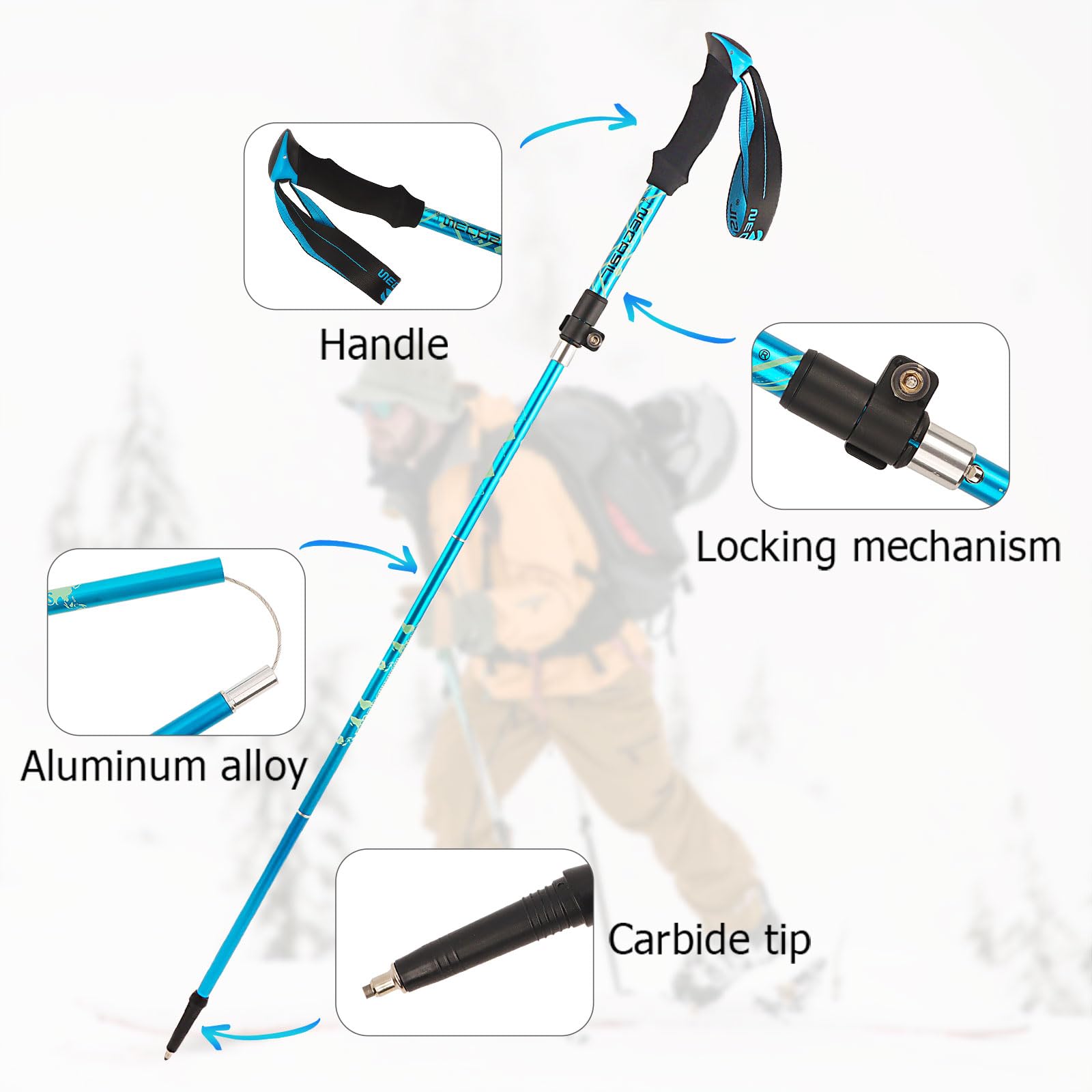 Bastoni da Trekking,Bastoni Trekking Pieghevoli,Bastoncini Trekking Telescopici 107-131cm per l'escursionismo,il campeggio,lo sci