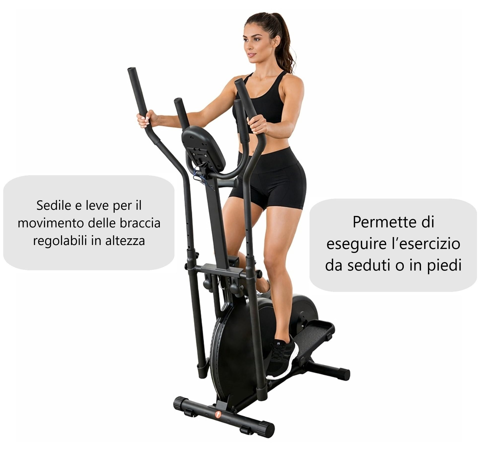 YELLOO - Ellittica Professionale per Casa con Sella Regolabile, si può Utilizzare in Piedi o Seduti come Cyclette, Dotata di Display LCD, Portata Massima 120 KG, Montaggio Facile (ORB2600S)