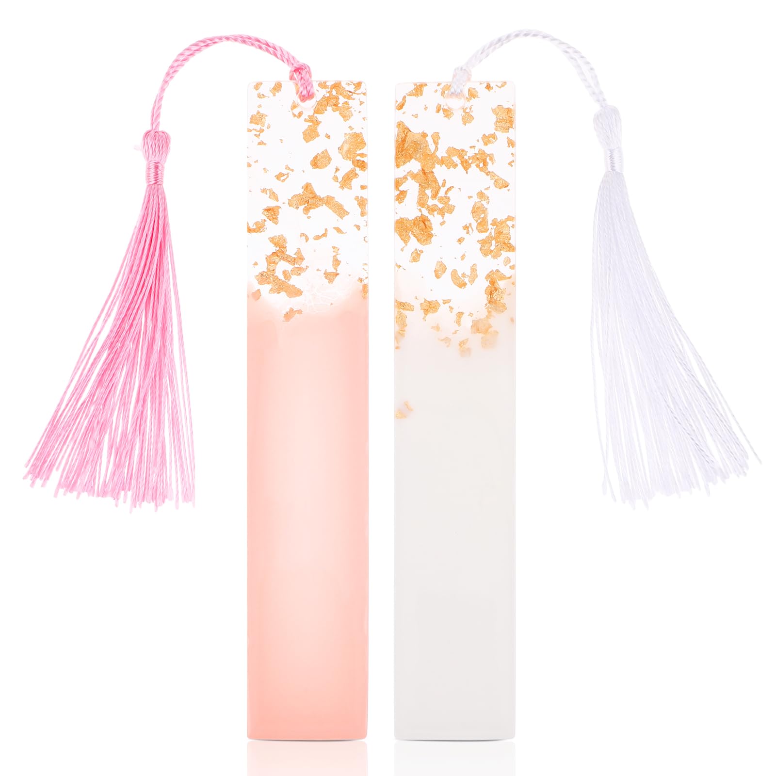 TIESOME 2 marcapáginas de resina de flores secas, marcador de página chapado en oro, hecho a mano, con borla de colores, regalos para profesores, estudiantes, niñas, amantes de los libros