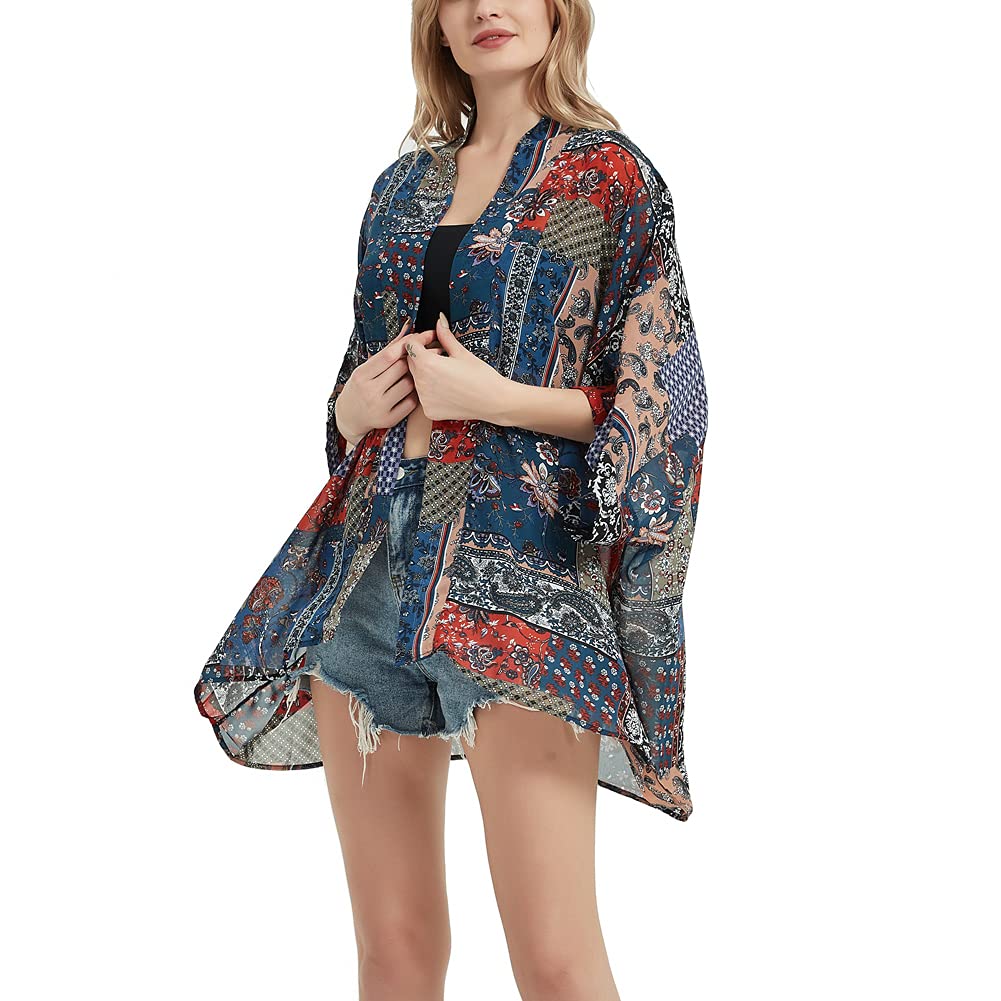 Women's Kimono Cardigans Camouflage Sheer Chiffon Blouse Boho Wrap Casual Coverup Loose Tops