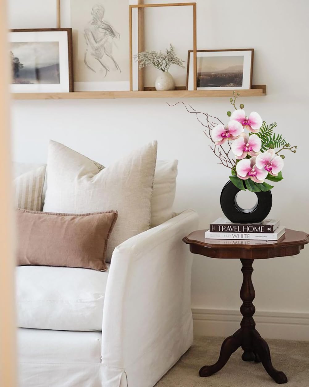 Briful Pink Orchid Fake Flowers with Vase, 16.1'' Artificial Orchid Silk Flowers Faux Orchid Arrangement for Home Office Dining Room Table Centerpiece Modern Decoration - Image 5