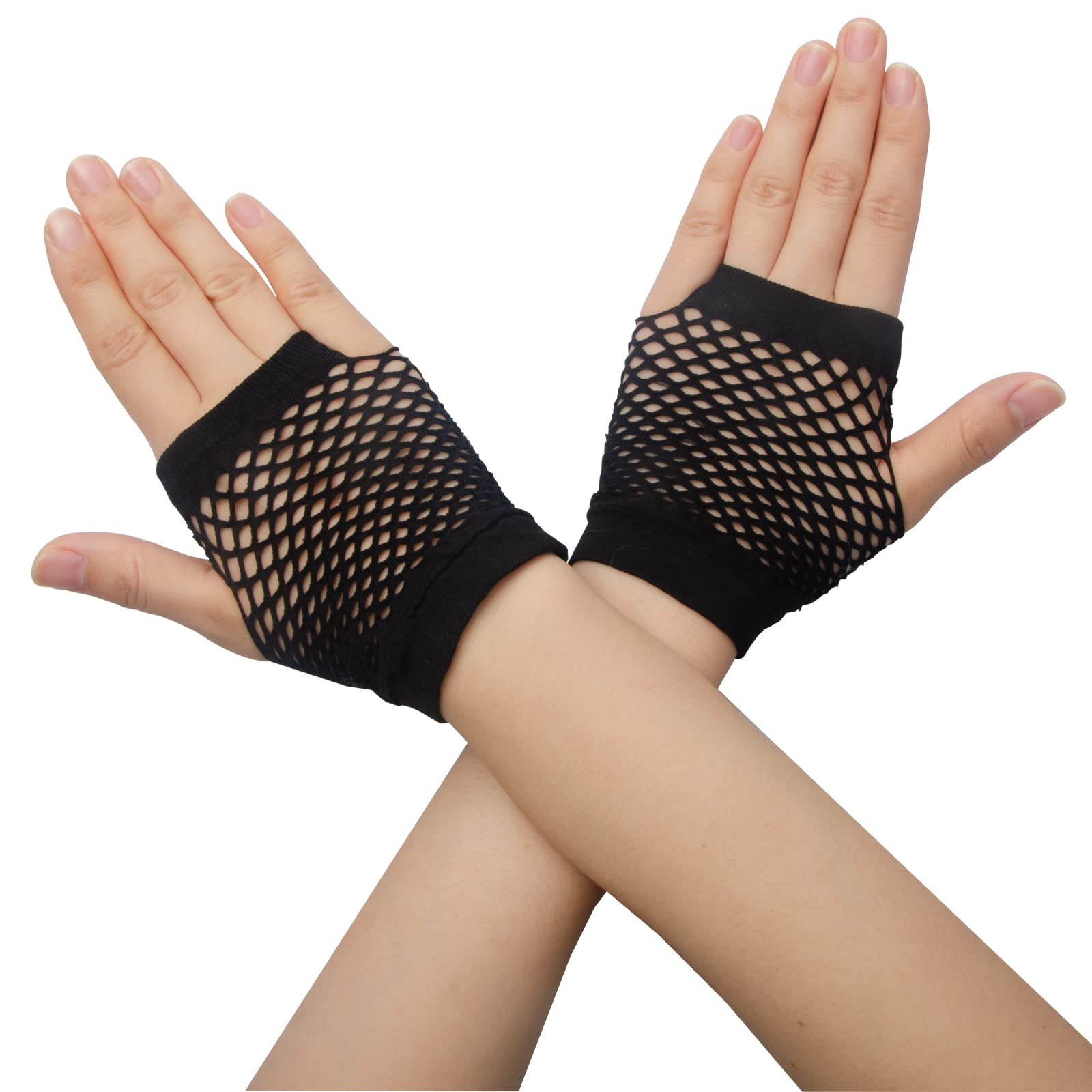 AIKS 1 Pair Short Fishnet Gloves Funky Retro 1920s Gloves for Women Opera Evening Party Costume Favors (Black), Black, S