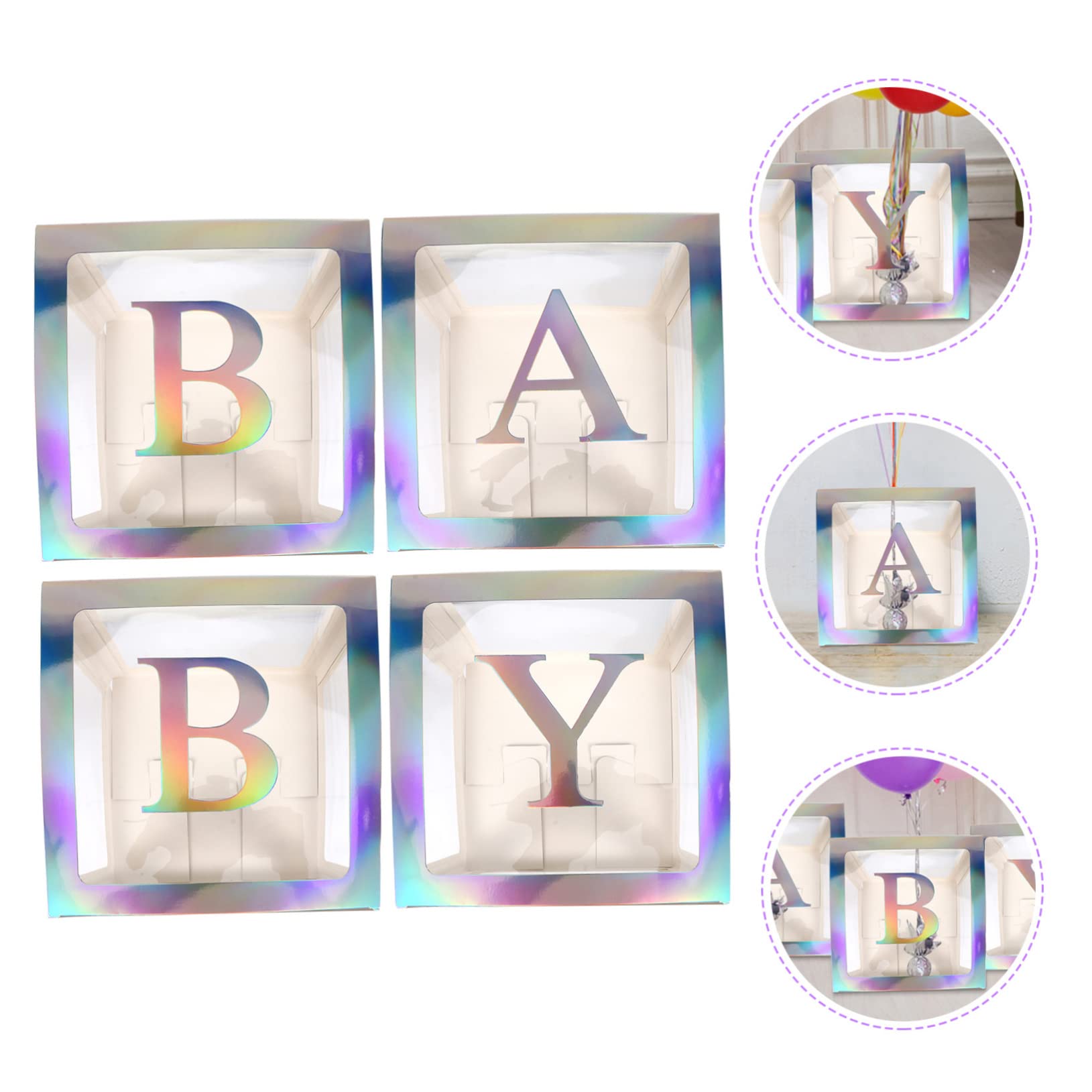 Transparente Ballonbox für Babyparty 1 Satz mit 4 Teilen Silber