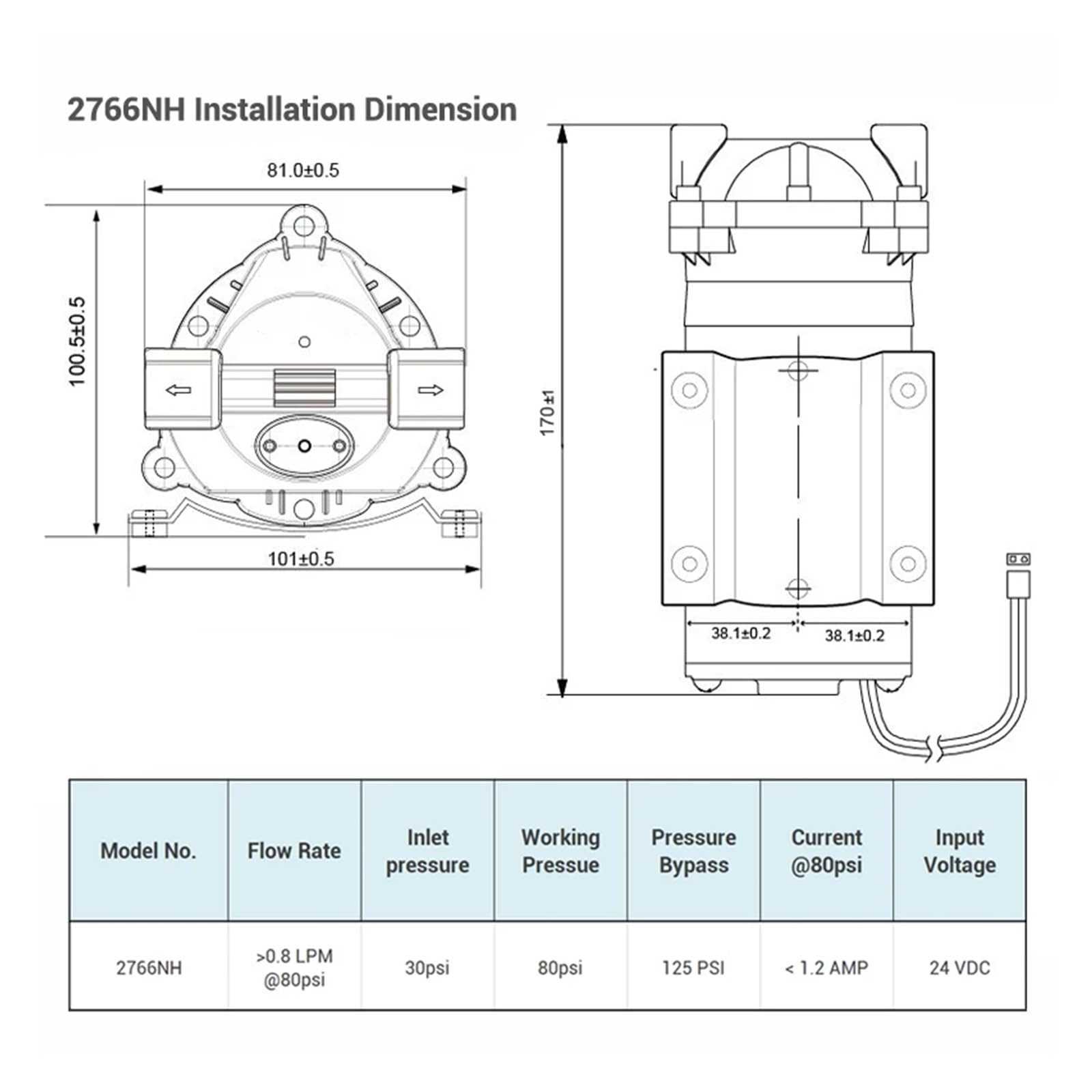 75gpd Water Filter RO Booster Pump 2766NH Increase Reverse Osmosis System Pressure(Without Fittings)
