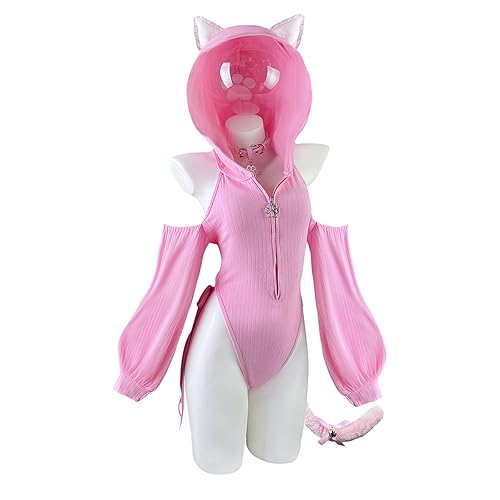 KORURACLUB Sexy Cat Maid Outfit Womens Lingerie Set Kitten Cat Claw Cosplay Sexy Sweater lingerie animal Cosplay lingerie - Pink - L-2XL