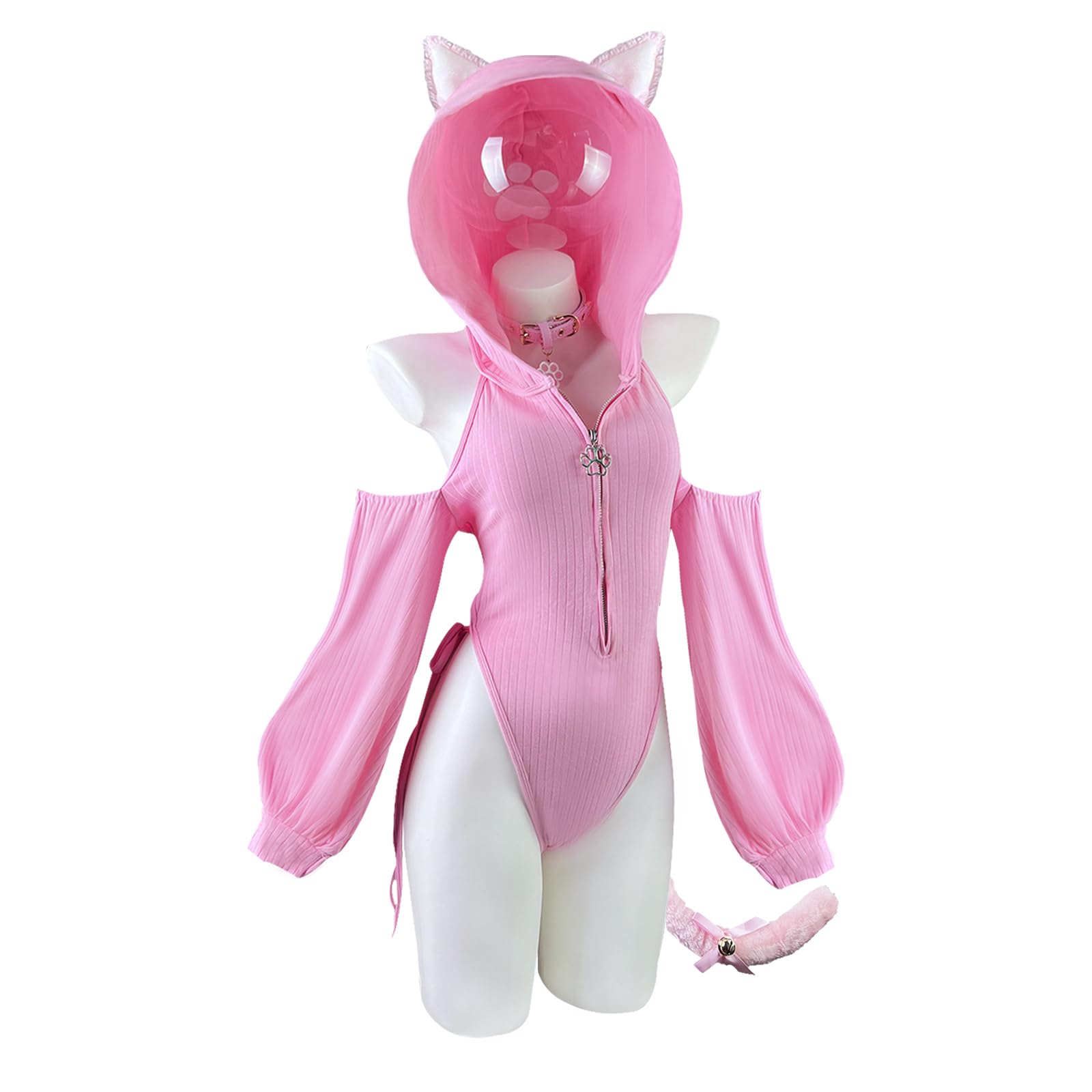 KORURACLUB Sexy Cat Maid Outfit Womens Lingerie Set Kitten Cat Claw Cosplay Sexy Sweater lingerie animal Cosplay lingerie: Pink Large-X-Large