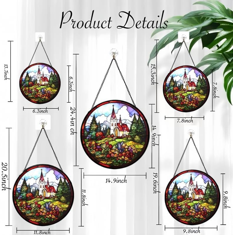 Miniatura 4 de Stained Glass Window Hanging- Church & Floral DesignSuncatcher for Window, for Christmas, Mother's Day Birthday and Nature Lovers