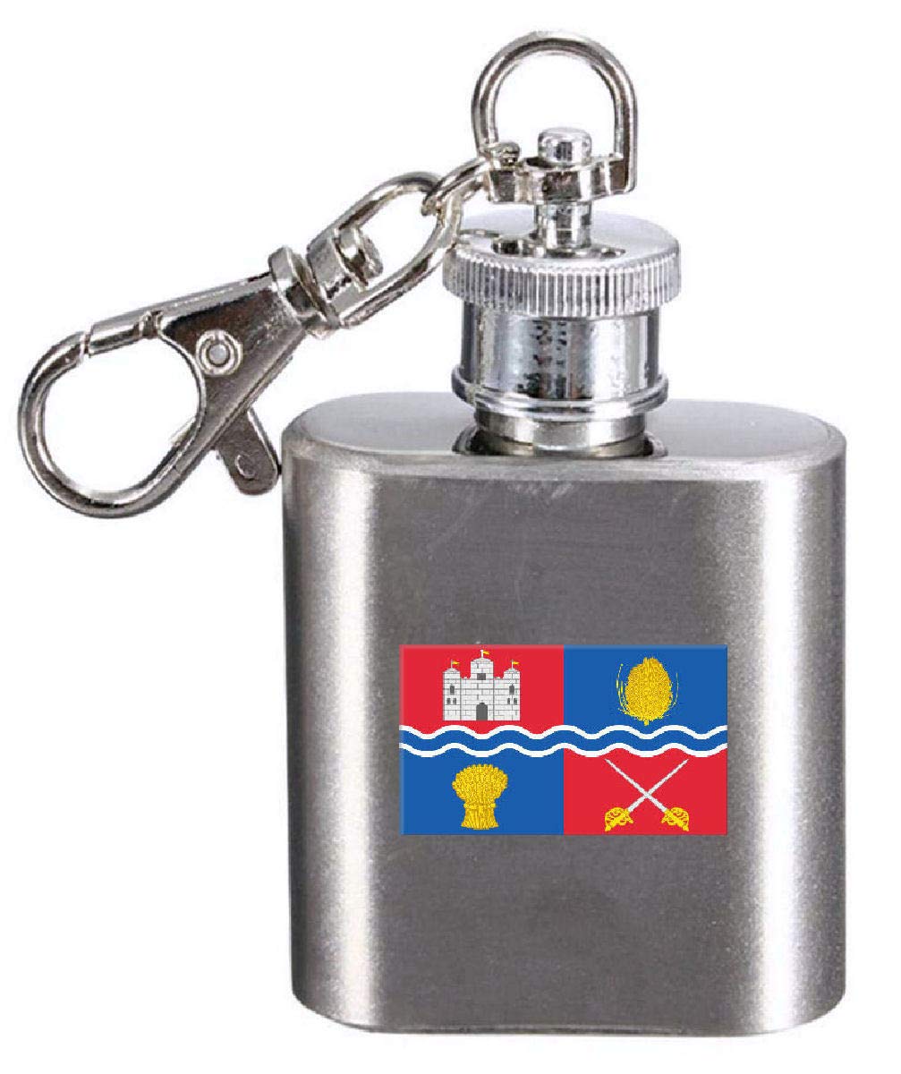 Porte-clés flasque gravé drapeau de Newbury en acier inoxydable brossé