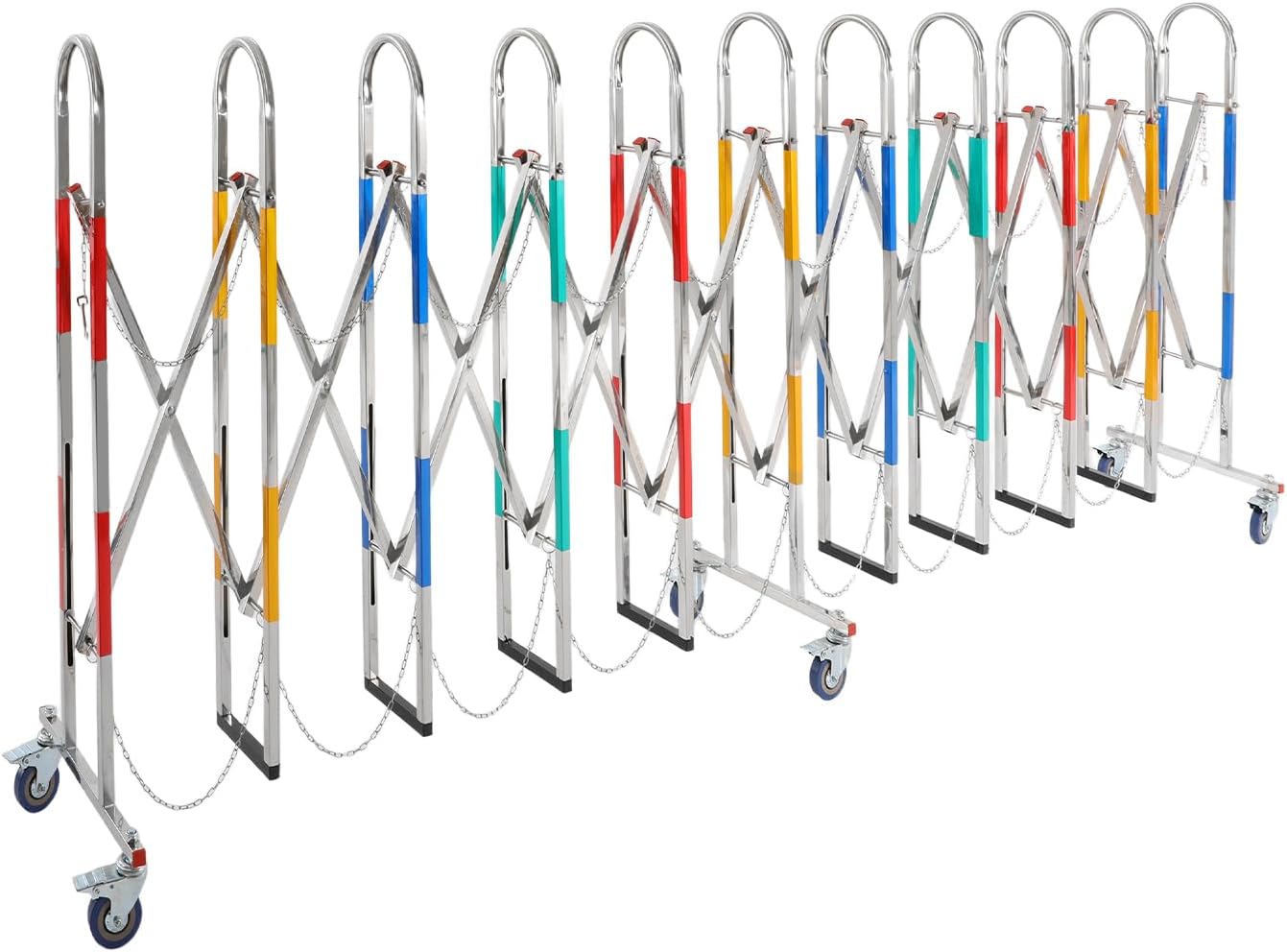Portable Barrier | Industrial Expandable Metal Barricade Gate | Safety Barrier with Casters | 8.66-196.85in Expandable Mobile Barricade | Double-Row Arch | Chain and Hook (Colorful)