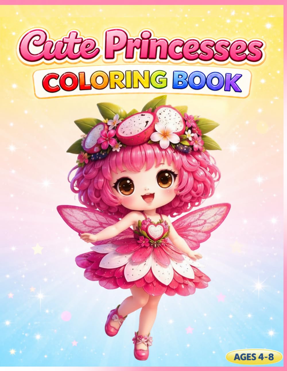 Fruit & Veggie Princesses: A Fun and Easy Coloring Book for Kids and Adults. 37 Cute Princess Designs