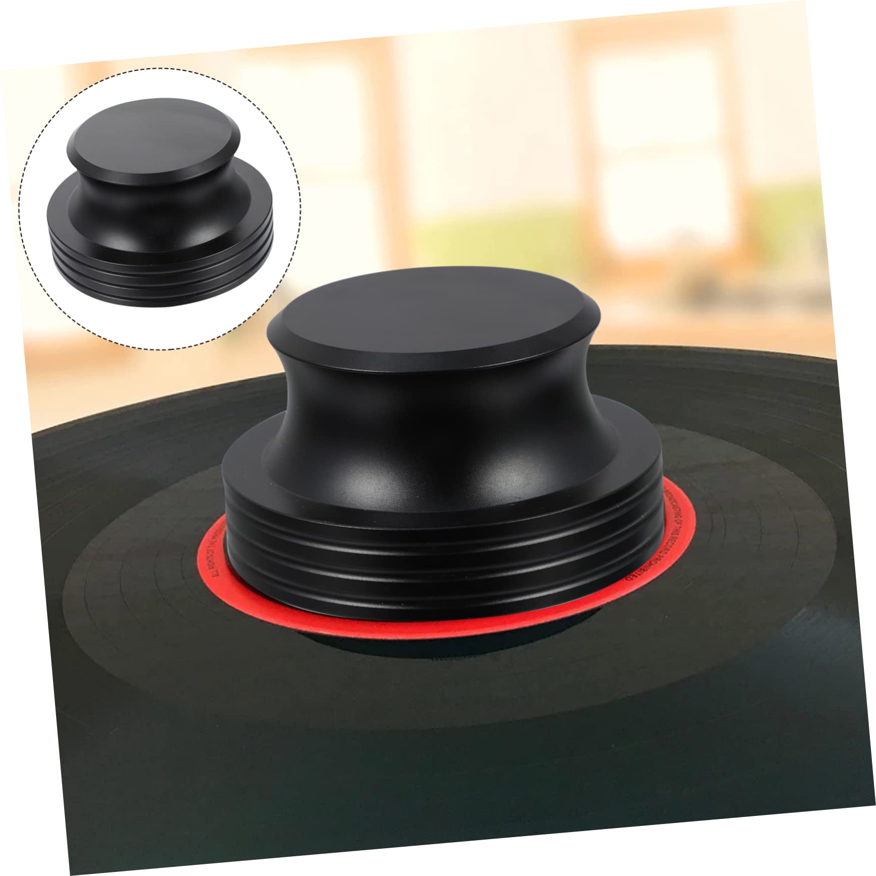 BESTonZON 1pezzi Stabilizzatore Per Dischi Alluminio Nero Accessorio Per Giradischi Design Ergonomico e Leggero Riduce e Usura Per Amanti Della Musica e Collezionisti Di Vinili