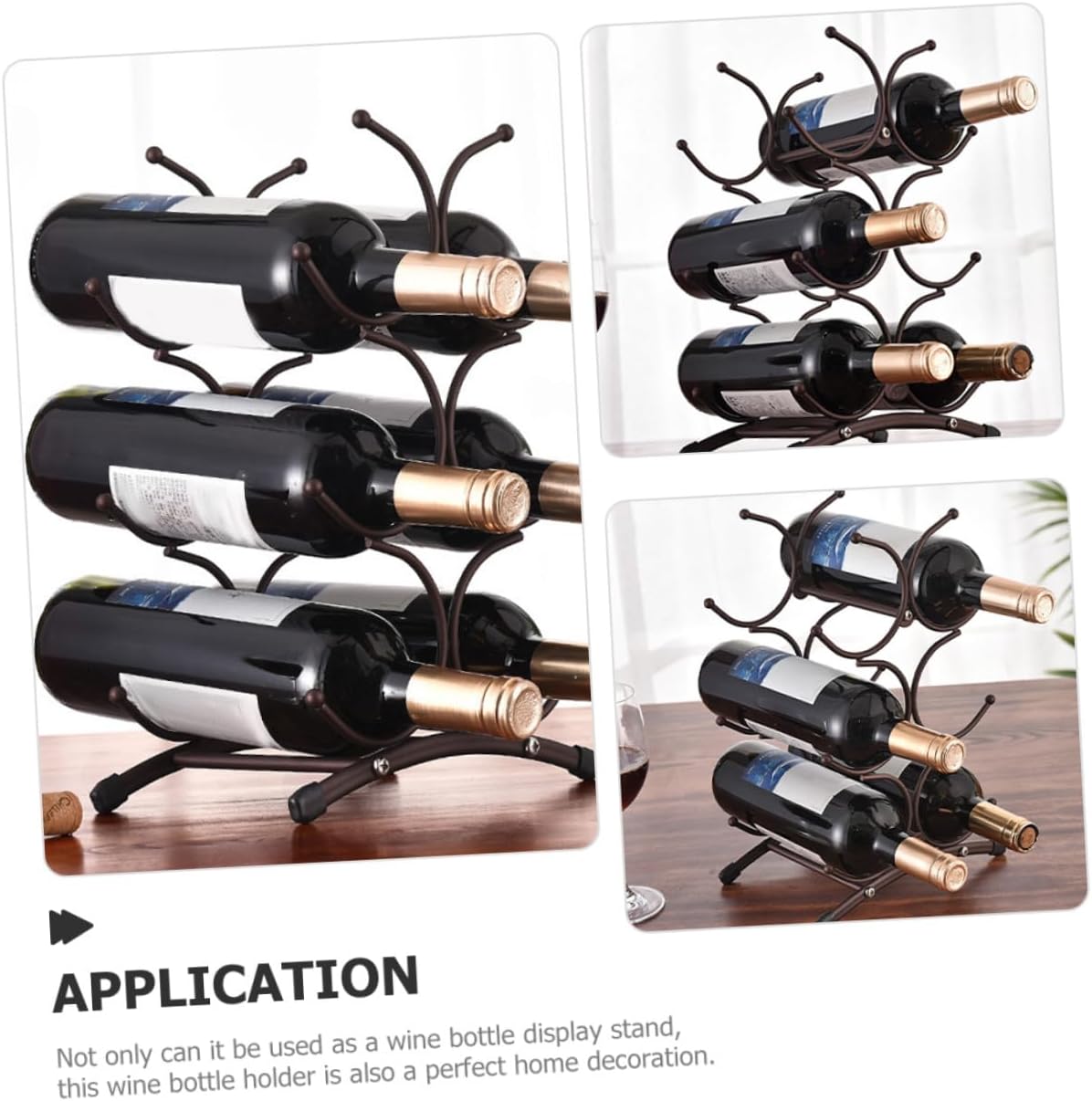 Detachable Iron Wine Rack Vintage 6-Bottle Holder Small Countertop Wine Bottle Shelf for Home Dining Room Display in Matte Antique Copper