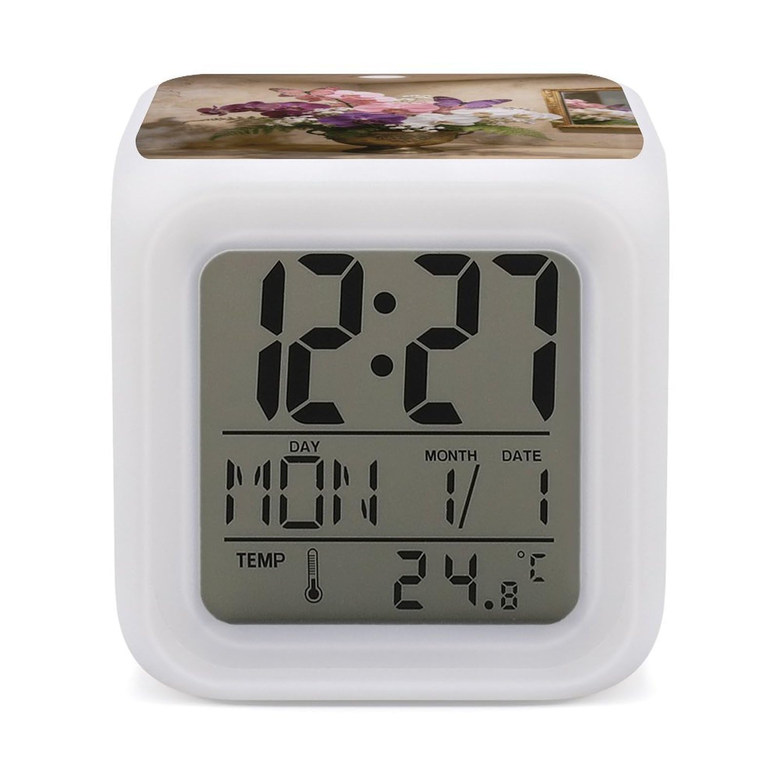 VstaDank Aesthetic Butterfly Orchid Alarm Clock Alarm Clock with 7 Color Changing Digital Clocks for Bedrooms Sleep Training Clocks with Large Display for Office Kitchen Living Room