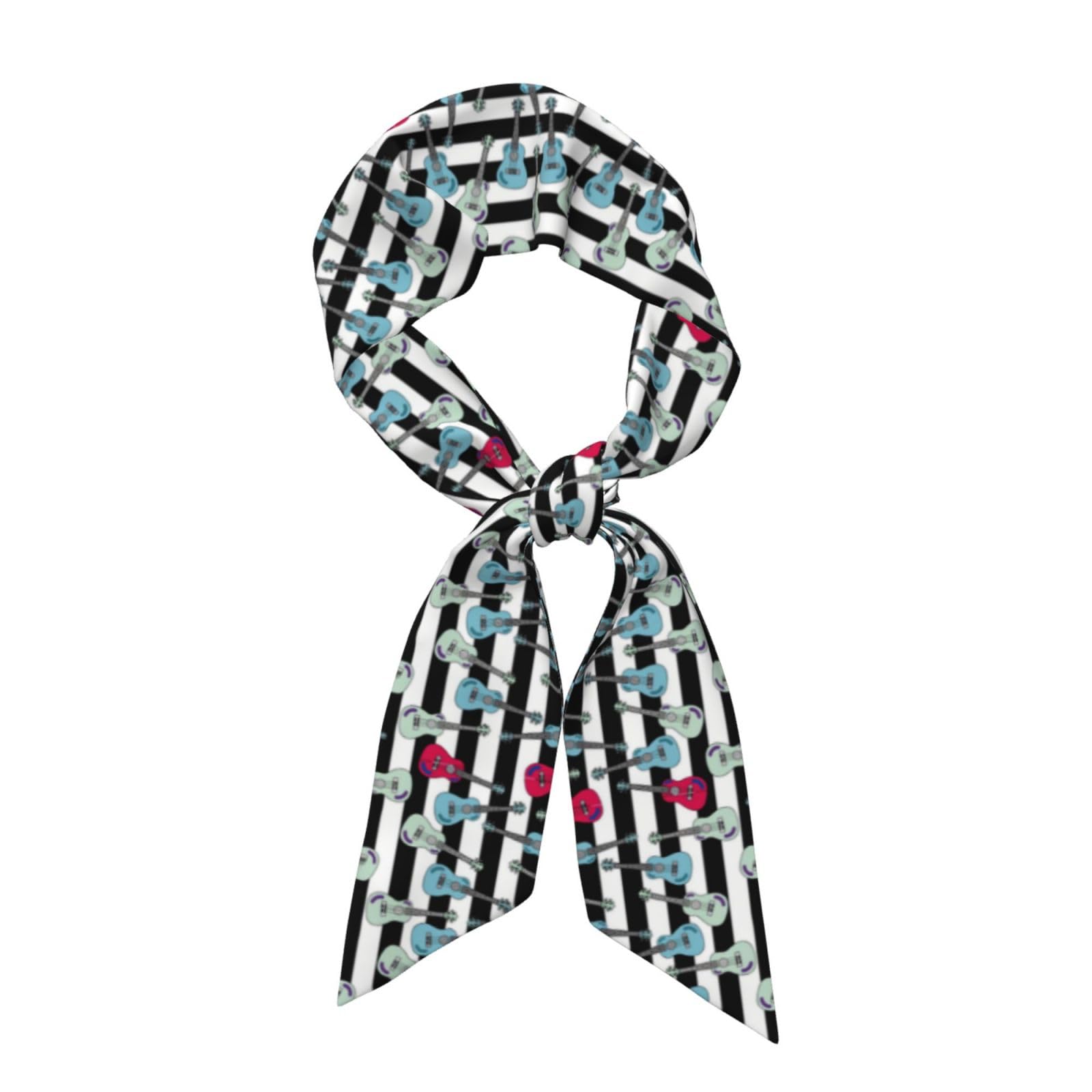 Lnfzizo Unisex Black Musical Instrument Of Ukulele Pattern Scarf For Women Bags Band Hair Bandanas Neck Scarves Thin Long Silky Headscarf Waistband Purse Scarf For Handbags