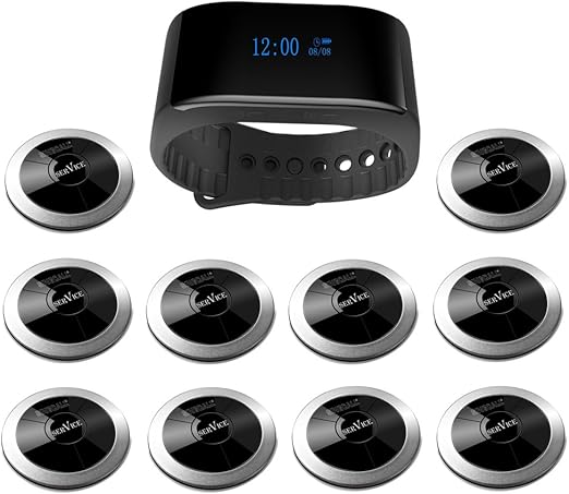 SINGCALL Waterproof Wireless Calling Bells Patient Calling System Call Nurse Doctor Pack of 1 Watch Receiver and 10 Pagers
