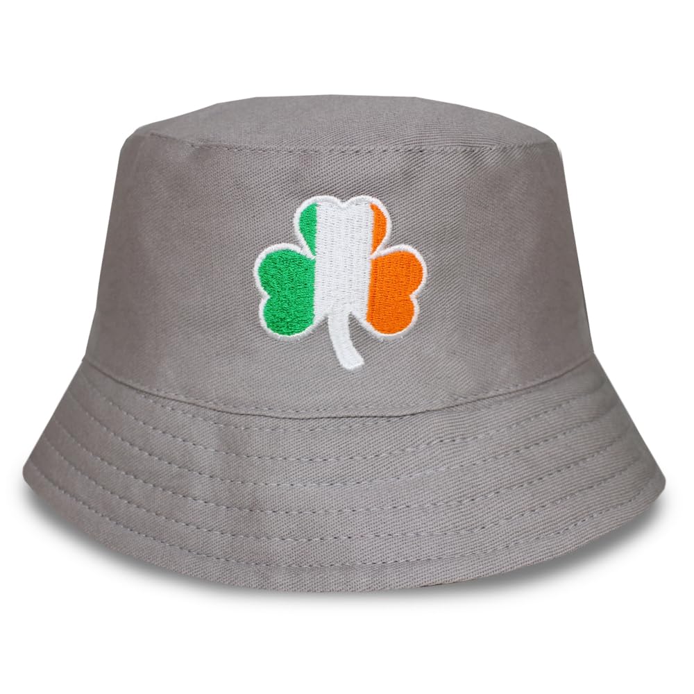 TeddyT's Kids Irish Flag Shamrock Embroidered Grey Bucket Sun Hat