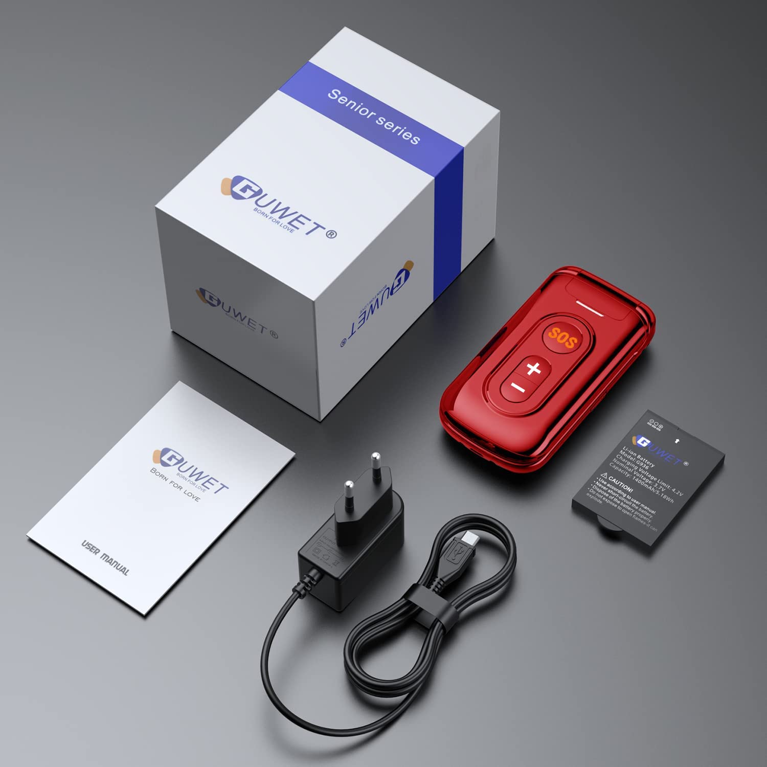 Teléfono Móvil con Tapa para Personas Mayores Dual SIM Telefono Móvil Basico con Teclas Grandes, Pantalla de 2,4 Pulgadas, 1400mAh Batería,Botón SOS, Fácil de Usar (Rojo)