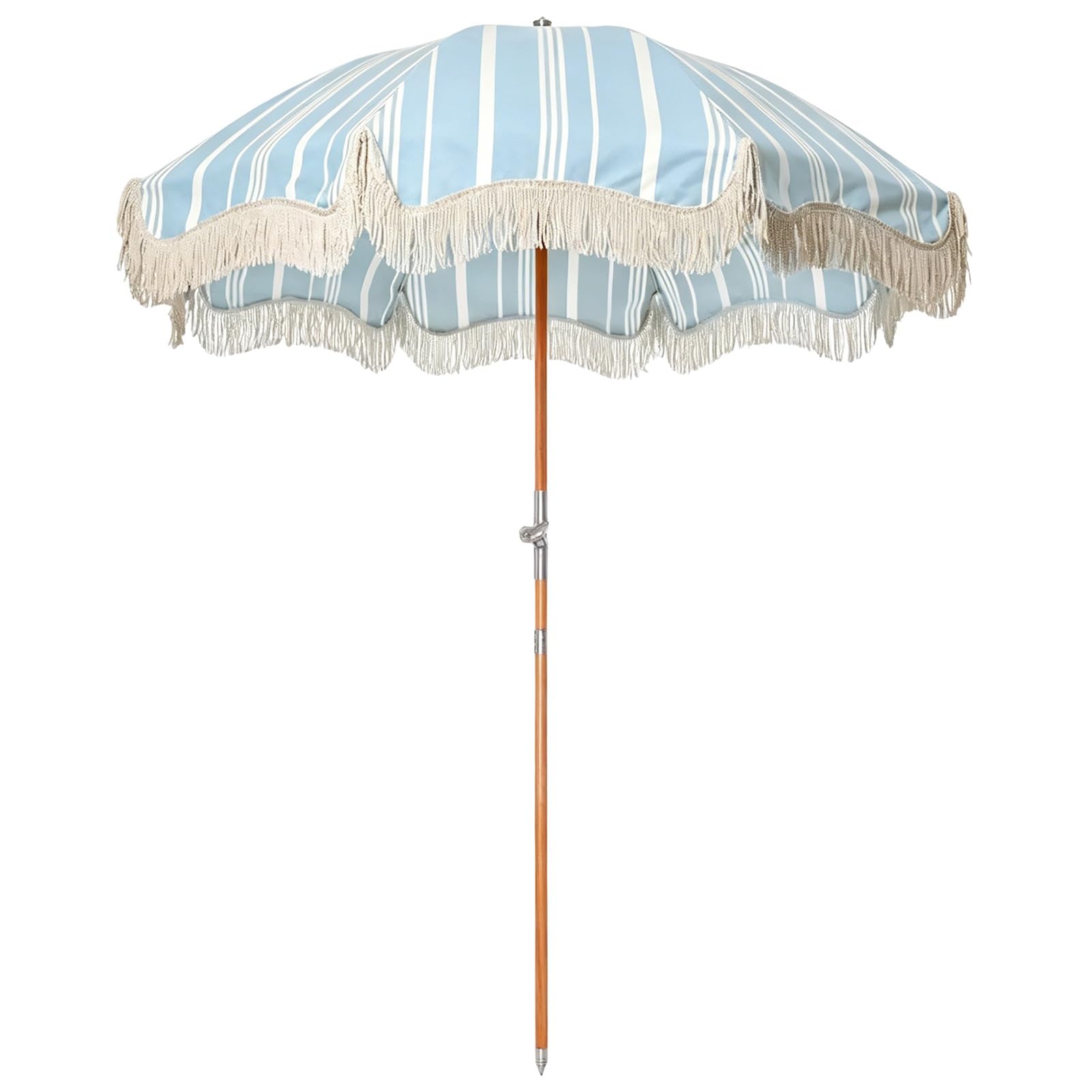 Boho Parasol Plażowy z Frędzlami 200 cm, Parasol Ogrodowy w Paski z Regulacją Nachylenia, Ochrona UV Wodoodporny do Basenu, Ogrodu i na Zewnątrz
