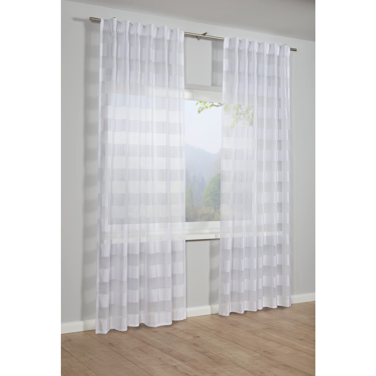 Gardinia Curtain with Concealed Tabs, Translucent Transparent Curtain in Natural Look, Silver Grey, 140 x 245 cm - Image 2