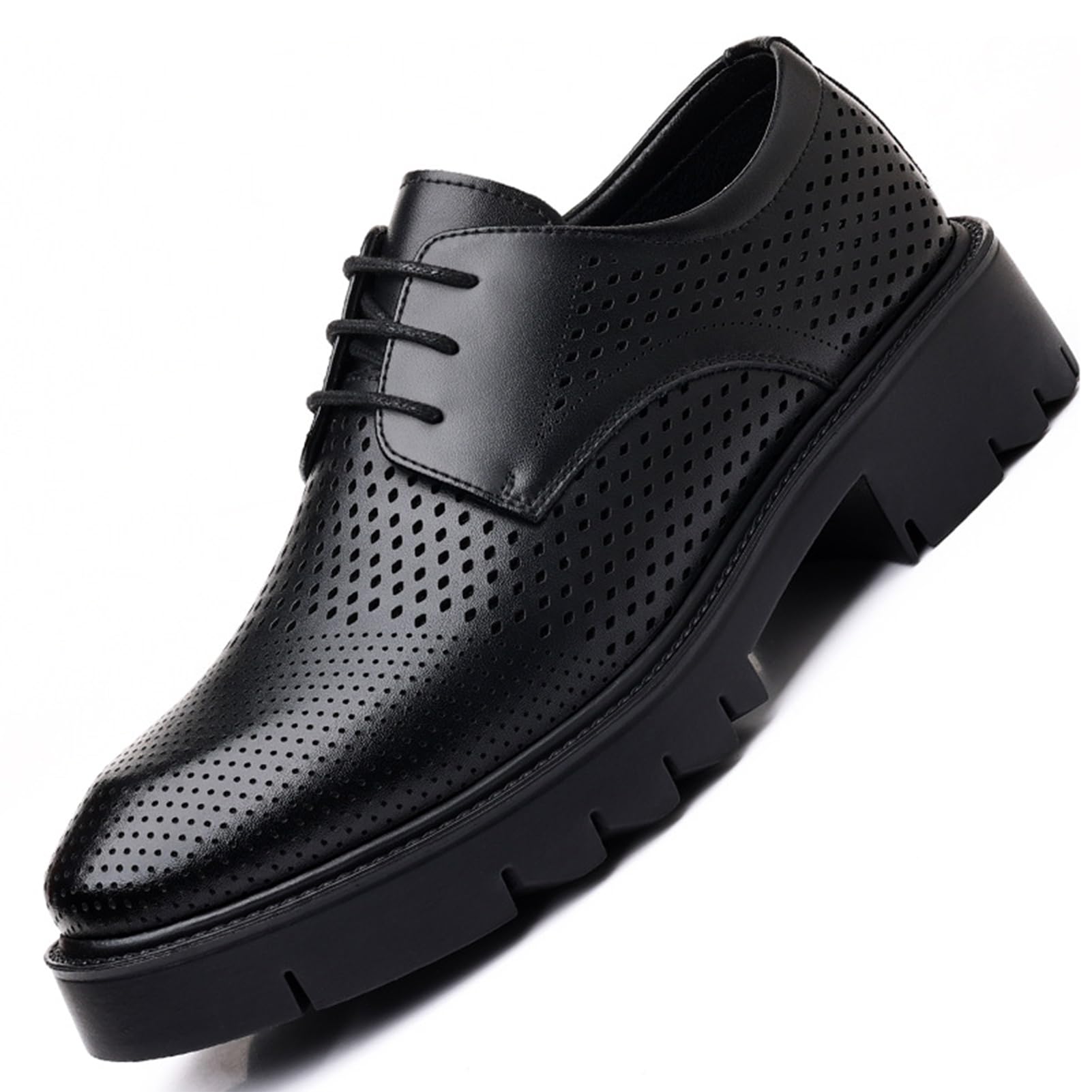 Mens Business Tuxedo Oxfords Shoes for Men Pointed Toe Lace-up Business Comfortable Chunky Heel Soft Bottom Dress Shoes