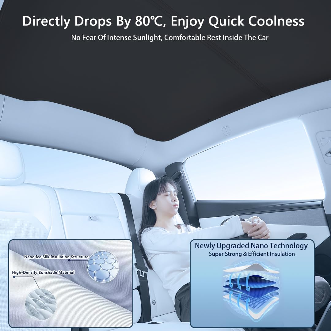 Arcoche Parasol para Tesla Model Y 2025 Juniper, Aislamiento térmico y protección UV, Accesorios de Parasol de Techo de Vidrio