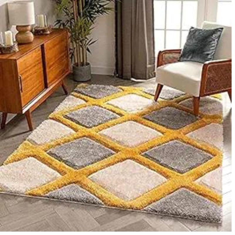 Image of Shaggy Carpet for Home 9X12 FEET Ultra-Soft, Thick, and Stylish Shag Texture Ideal for Living Room, Bedroom, or Office - Easy to Clean and Perfect (Yellow)