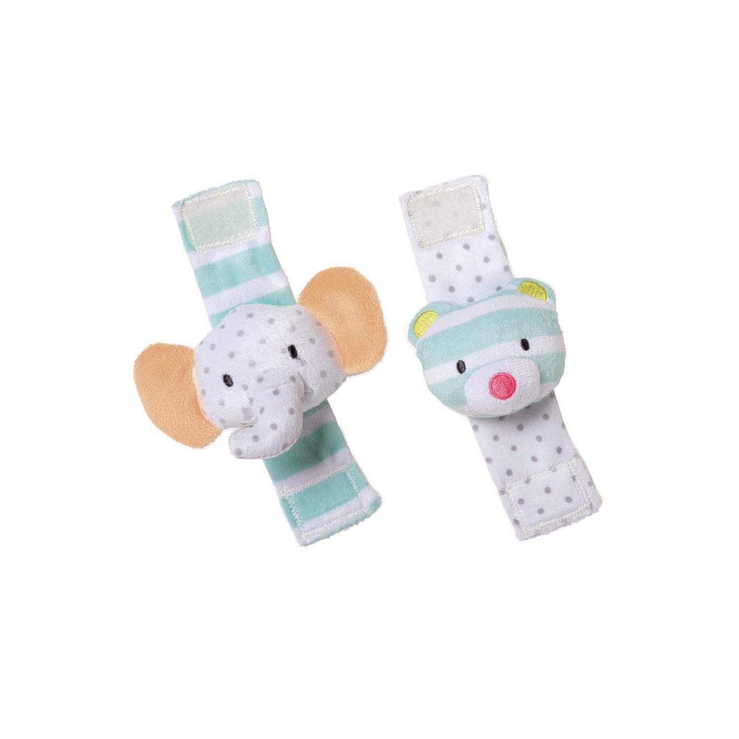 Manhattan Toy Playtime Plush Elephant & Bear Wrist and Ankle Baby Rattle Set